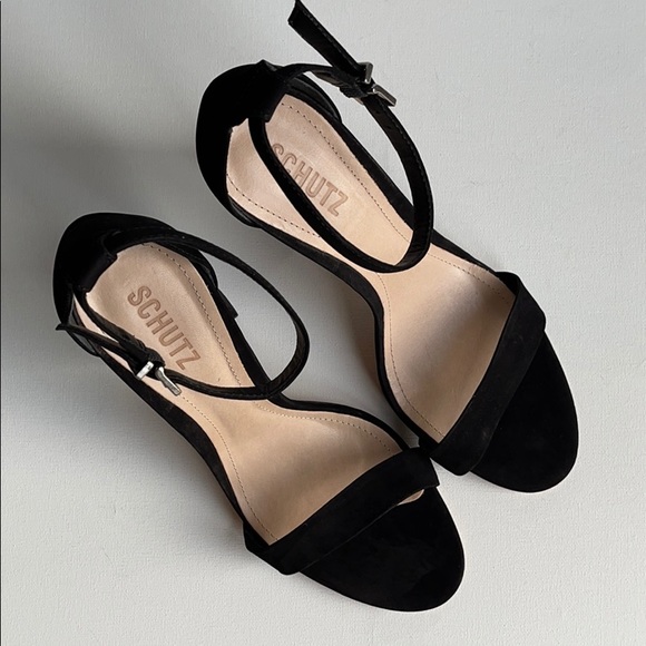 Schutz Enida Black Nubuck Ankle Strap Heels NEW - Picture 3 of 12